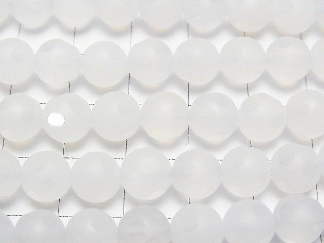 [Video] White Chalcedony polka dot Faceted Round 8mm 1strand beads (aprx.15inch / 37cm)