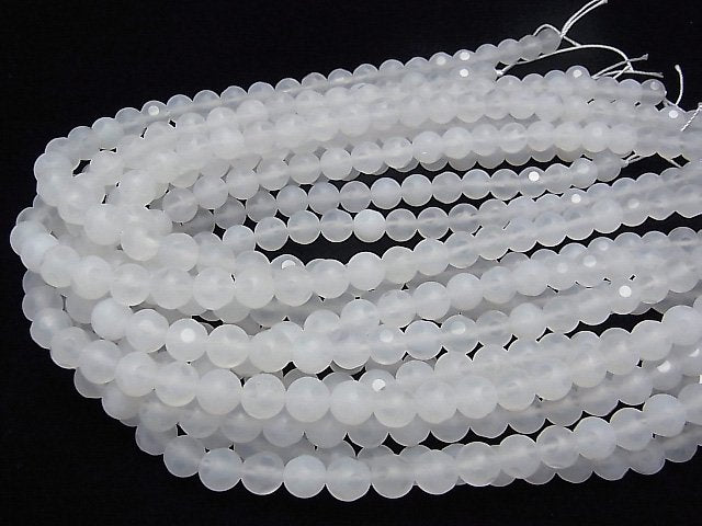 [Video] White Chalcedony polka dot Faceted Round 8mm 1strand beads (aprx.15inch / 37cm)