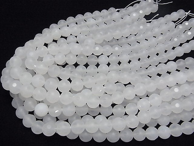 [Video] White Chalcedony polka dot Faceted Round 10mm 1strand beads (aprx.15inch / 37cm)