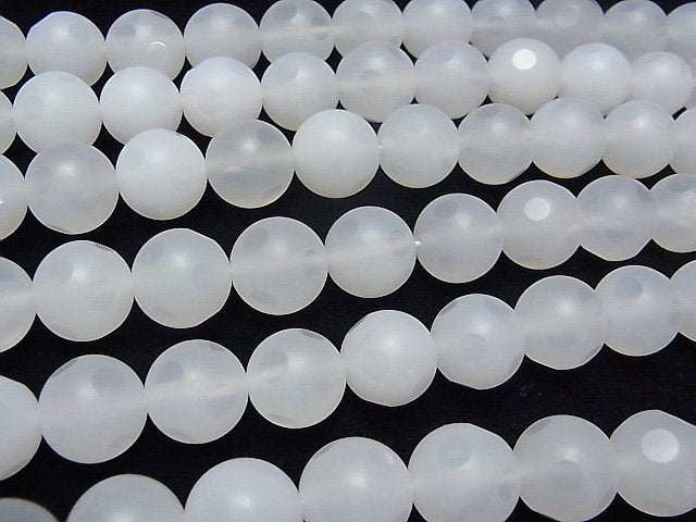 [Video] White Chalcedony polka dot Faceted Round 12 mm half or 1 strand beads (aprx.15 inch / 37 cm)