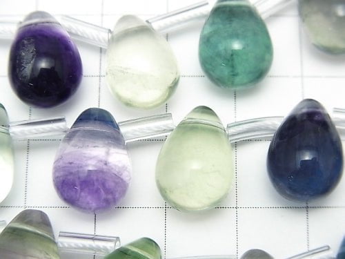 Multicolor Fluorite AAA- Drop (Smooth) 15x10x10mm half or 1strand beads (aprx.15inch/36cm)