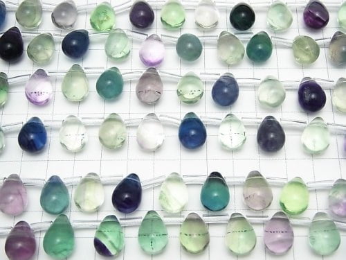 Multicolor Fluorite AAA- Drop (Smooth) 15x10x10mm half or 1strand beads (aprx.15inch/36cm)