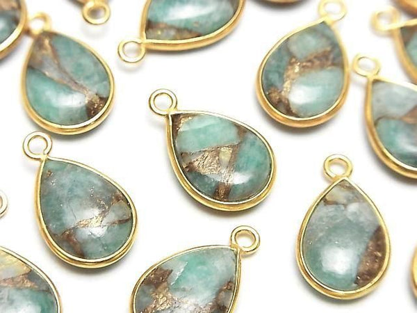 [Video] Copper Amazonite AAA Bezel Setting Pear shape 14x10mm 18KGP 2pcs