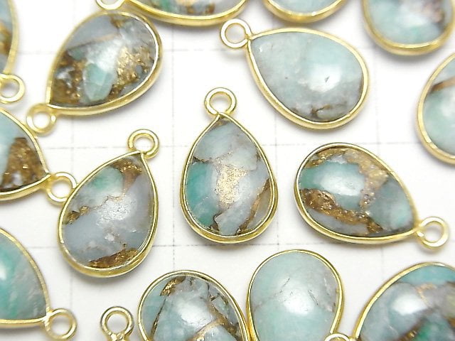 [Video]Copper Amazonite AAA Bezel Setting Pear shape 13x9mm 18KGP 2pcs