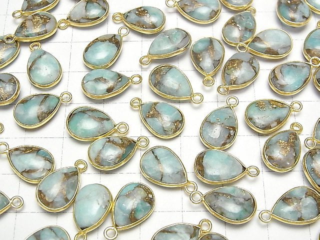 [Video]Copper Amazonite AAA Bezel Setting Pear shape 13x9mm 18KGP 2pcs