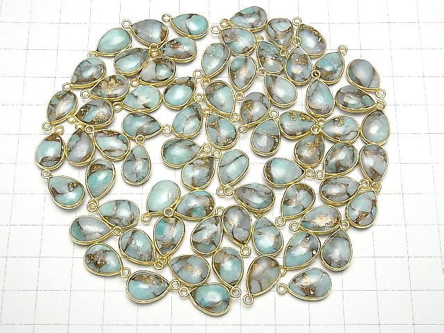 [Video]Copper Amazonite AAA Bezel Setting Pear shape 13x9mm 18KGP 2pcs