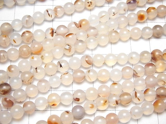 [Video] Uruguay White & Orange Chalcedony Round 6mm 1strand beads (aprx.15inch / 36cm)