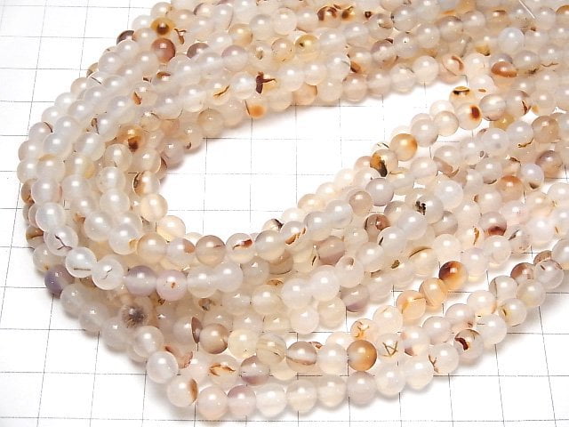 [Video] Uruguay White & Orange Chalcedony Round 6mm 1strand beads (aprx.15inch / 36cm)