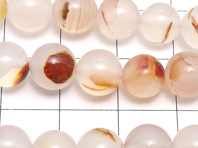[Video] Uruguay White & Orange Chalcedony Round 8mm 1strand beads (aprx.15inch / 36cm)