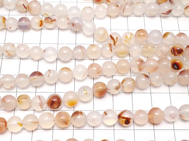[Video] Uruguay White & Orange Chalcedony Round 8mm 1strand beads (aprx.15inch / 36cm)
