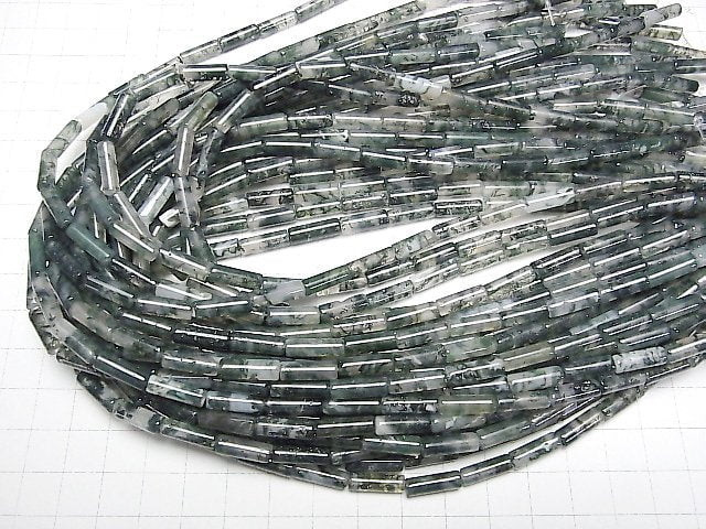 [Video]Moss Agate AAA Tube 13x4x4mm 1strand beads (aprx.15inch/36cm)