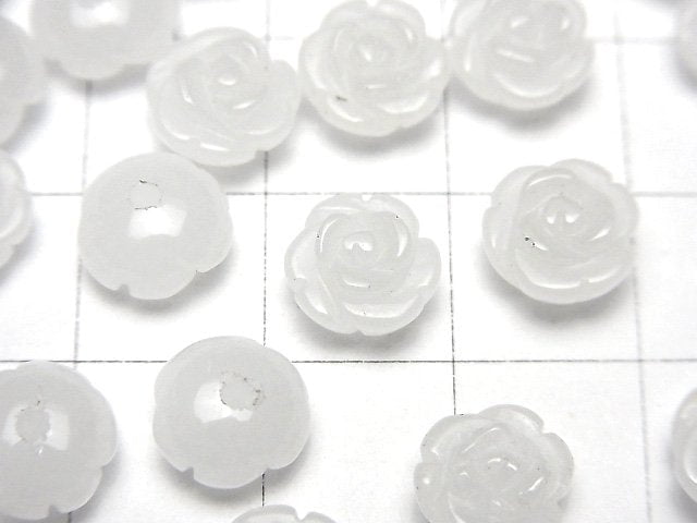 [Video] White Jade Rose 8mm [Half Drilled Hole ] 4pcs