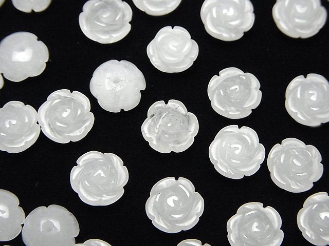 [Video] White Jade Rose 8mm [Half Drilled Hole ] 4pcs