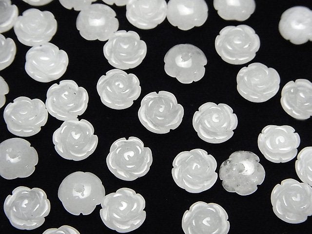 [Video] White Jade Rose 8mm [Half Drilled Hole ] 4pcs