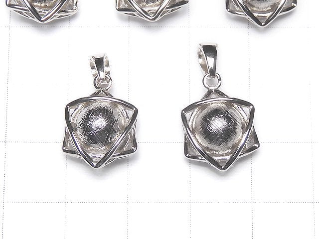 Meteorite (Muonionalusta) 8mm sphere set star shape Pendant Silver925