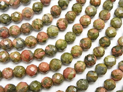 1strand $7.79! Unakite 64 Faceted Round 8 mm 1strand beads (aprx.15 inch / 36 cm)