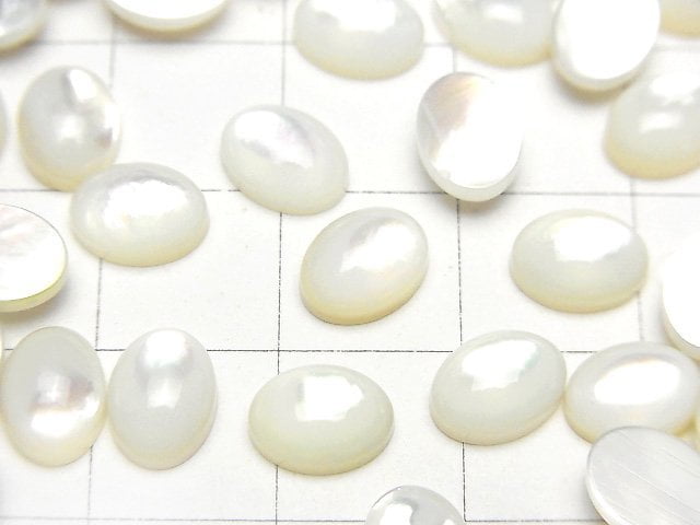 [Video] High Quality White Shell (Silver-lip Oyster)AAA Oval Cabochon 8x6mm 5pcs