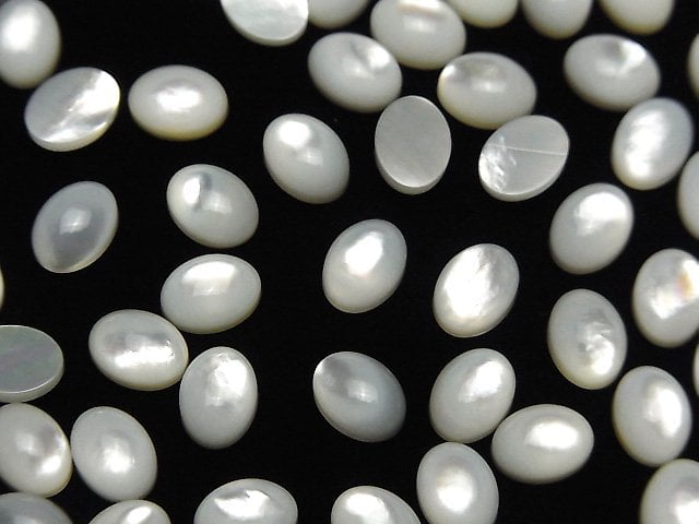 [Video] High Quality White Shell (Silver-lip Oyster)AAA Oval Cabochon 8x6mm 5pcs