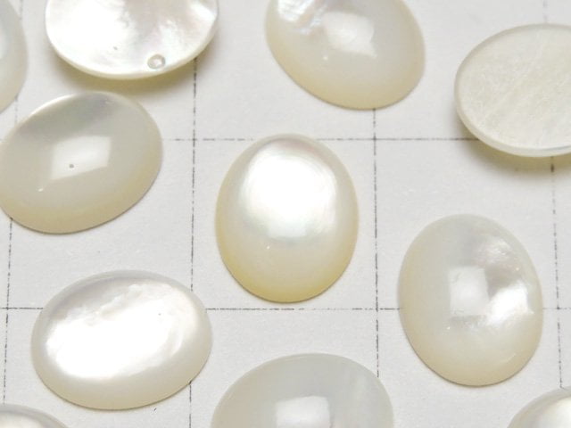 [Video] High Quality White Shell (Silver-lip Oyster) AAA Oval Cabochon 10x8mm 5pcs