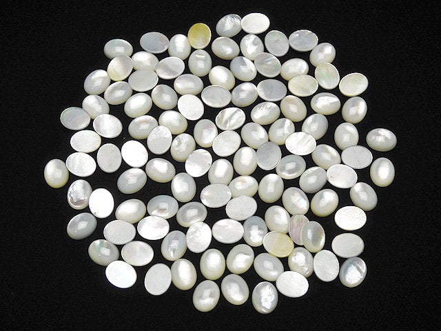 [Video] High Quality White Shell (Silver-lip Oyster) AAA Oval Cabochon 10x8mm 5pcs