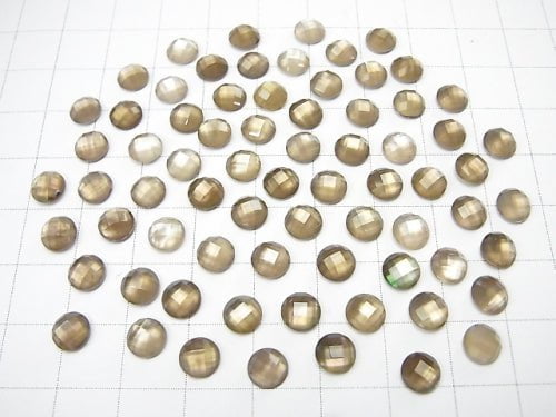 3pcs $5.79! White Shell xSmoky Crystal Quartz AAA Round Faceted Cabochon 6x6 mm 3pcs