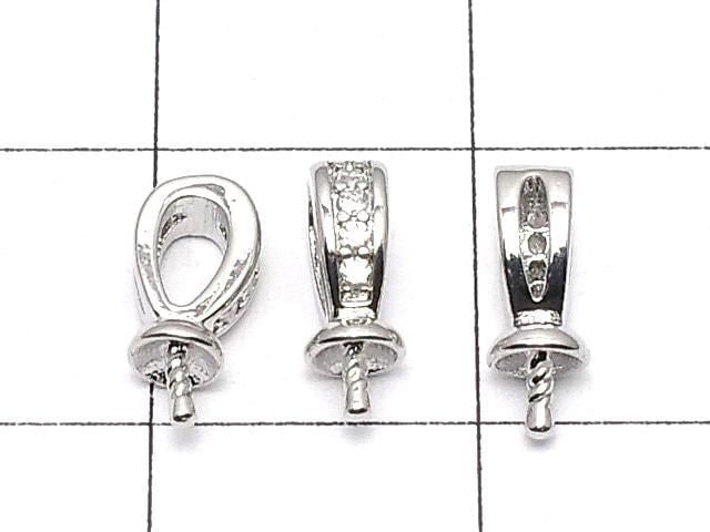 Metal parts Bail with Screw Eye Silver color (with CZ) 3pcs