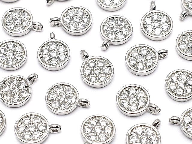 Metal parts Coin charm 8x6mm Silver color (with CZ) 3pcs