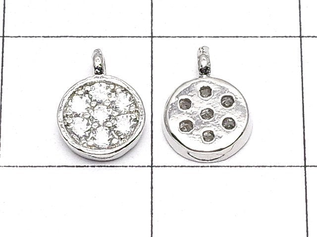 Metal parts Coin charm 8x6mm Silver color (with CZ) 3pcs