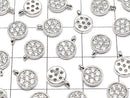 Metal parts Coin charm 8x6mm Silver color (with CZ) 3pcs