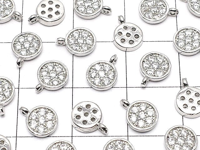 Metal parts Coin charm 8x6mm Silver color (with CZ) 3pcs