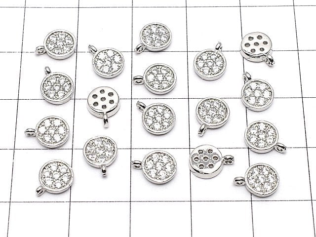 Metal parts Coin charm 8x6mm Silver color (with CZ) 3pcs