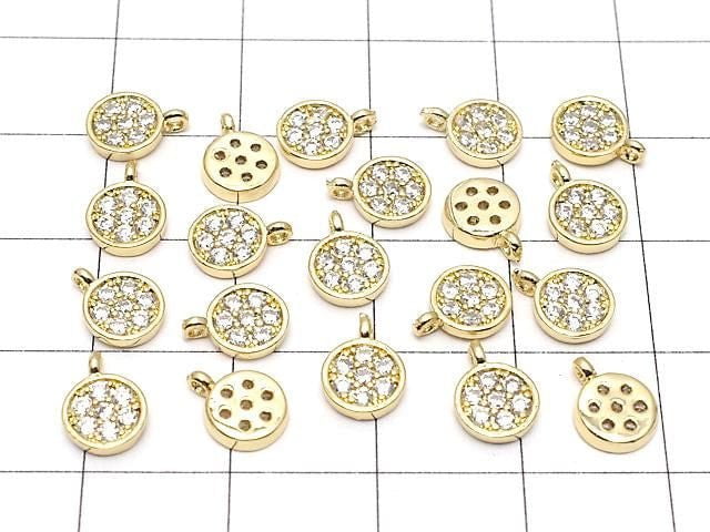 Metal parts Coin charm 8x6mm Gold color (with CZ) 3pcs