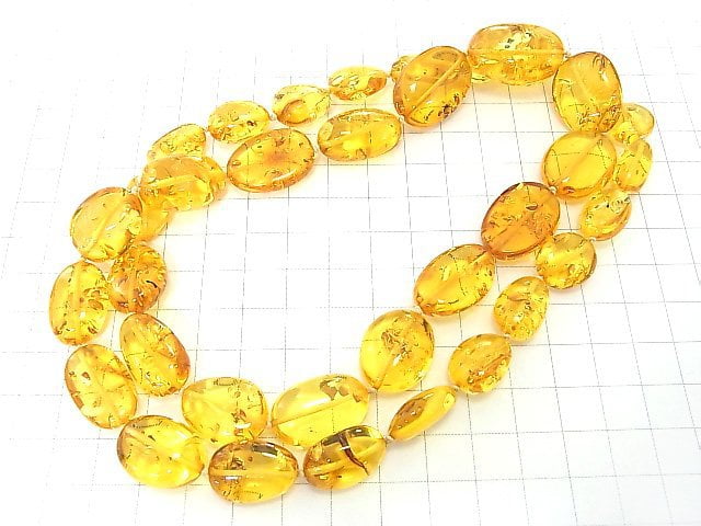 [Video] [One of a kind] High Quality Baltic Amber AAA Nugget Necklace 1strand beads (aprx.26inch / 64cm) NO.75