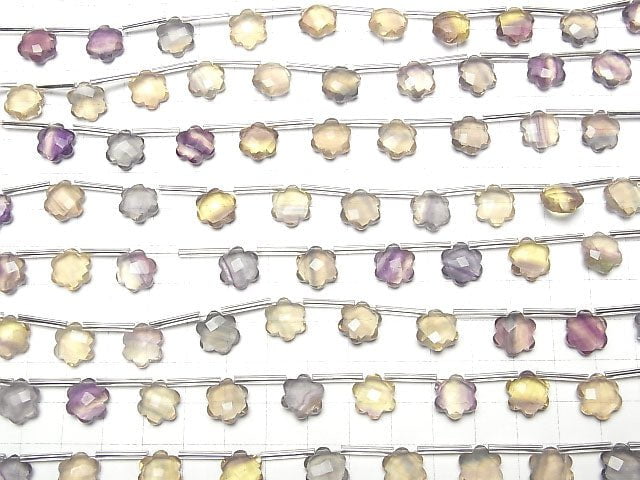 [Video] Multicolor Fluorite AAA Flower (Faceted) 11x10x5mm 1strand (9pcs)