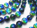 Lampwork Beads Round 12mm [Blue x Yellow] 1/4 or 1strand beads (aprx.14inch/34cm)