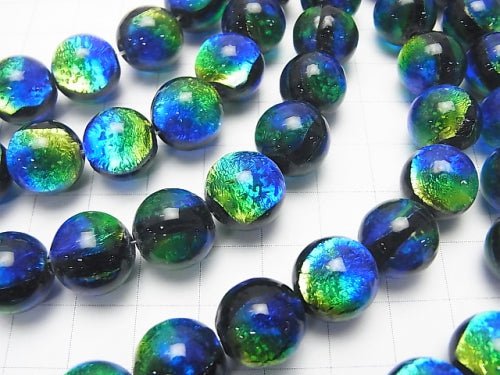 Lampwork Beads Round 12mm [Blue x Yellow] 1/4 or 1strand beads (aprx.14inch/34cm)