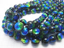 Lampwork Beads Round 12mm [Blue x Yellow] 1/4 or 1strand beads (aprx.14inch/34cm)