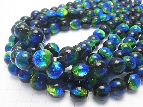 Lampwork Beads Round 12mm [Blue x Yellow] 1/4 or 1strand beads (aprx.14inch/34cm)