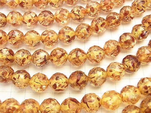 Pressed Amber Triangle Faceted Round 12 mm 1/4 or 1 strand beads (aprx.15 inch / 36 cm)