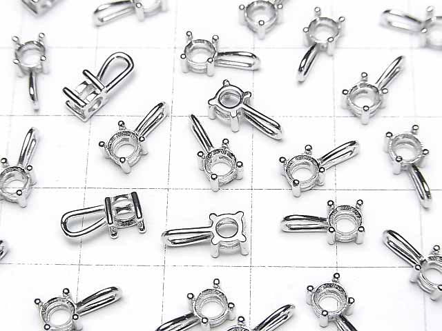 Silver925 Charm, Pendant Frame Round Faceted 4mm Rhodium Plated 1pc