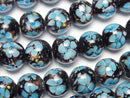 [Video] Lampwork Beads Round 10mm [Blue x Flower] 1/4 or 1strand beads (aprx.15inch/36cm)