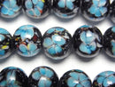 [Video] Lampwork Beads Round 10mm [Blue x Flower] 1/4 or 1strand beads (aprx.15inch/36cm)