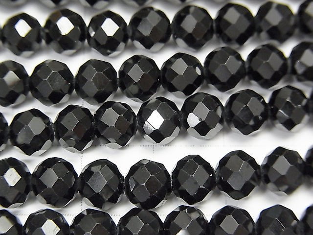 High Quality! Black Spinel AAA Faceted Round  6 x 6 x 5.5 mm half or 1 strand beads (aprx. 15 inch / 37 cm)