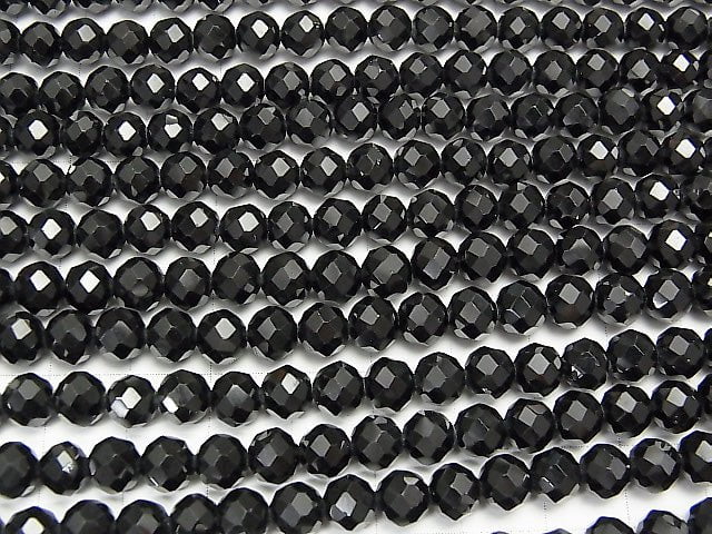 High Quality! Black Spinel AAA Faceted Round  6 x 6 x 5.5 mm half or 1 strand beads (aprx. 15 inch / 37 cm)