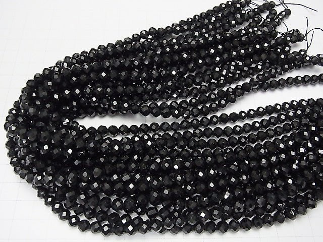 High Quality! Black Spinel AAA Faceted Round  6 x 6 x 5.5 mm half or 1 strand beads (aprx. 15 inch / 37 cm)