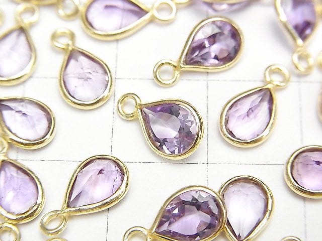 [Video]High Quality Amethyst AAA Bezel Setting Pear shape Faceted 8x6mm 18KGP 5pcs