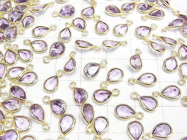 [Video]High Quality Amethyst AAA Bezel Setting Pear shape Faceted 8x6mm 18KGP 5pcs