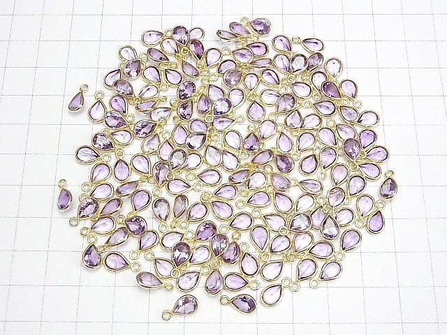 [Video]High Quality Amethyst AAA Bezel Setting Pear shape Faceted 8x6mm 18KGP 5pcs