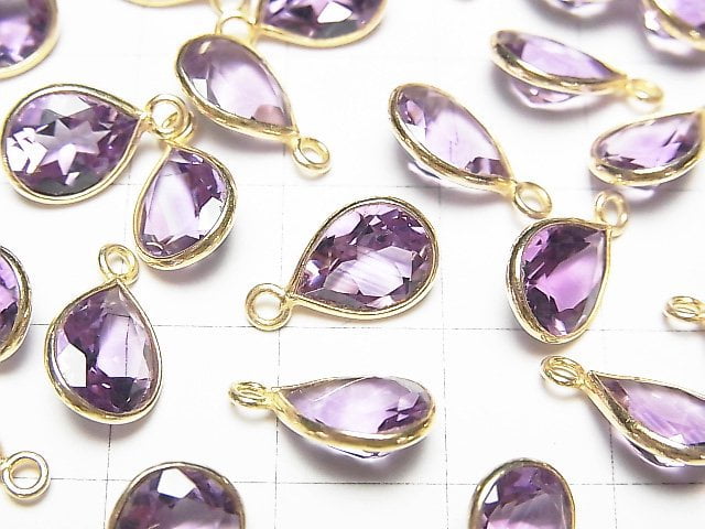 [Video] High Quality Amethyst AAA Bezel Setting Pear shape Faceted 10x8mm 18KGP 3pcs