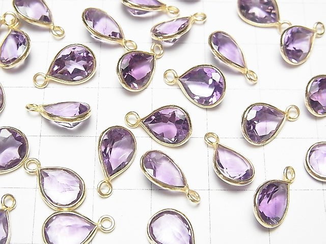 [Video] High Quality Amethyst AAA Bezel Setting Pear shape Faceted 10x8mm 18KGP 3pcs